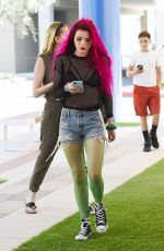 BELLA THORNE Shows Neon Pink Hairdo Out in Hollywood 06/14/2017