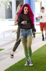 BELLA THORNE Shows Neon Pink Hairdo Out in Hollywood 06/14/2017