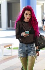 BELLA THORNE Shows Neon Pink Hairdo Out in Hollywood 06/14/2017