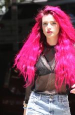 BELLA THORNE Shows Neon Pink Hairdo Out in Hollywood 06/14/2017