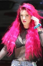 BELLA THORNE Shows Neon Pink Hairdo Out in Hollywood 06/14/2017