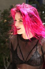 BELLA THORNE Shows Neon Pink Hairdo Out in Hollywood 06/14/2017
