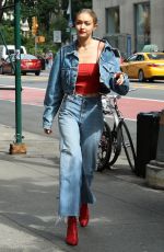 GIGI HADID All in Jeans Leaves Her Apartment in New York 06/29/2017