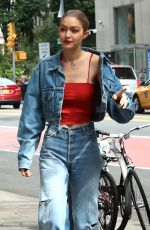 GIGI HADID All in Jeans Leaves Her Apartment in New York 06/29/2017