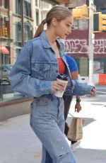 GIGI HADID All in Jeans Leaves Her Apartment in New York 06/29/2017