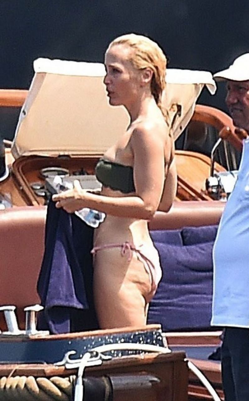 GILLIAN ANDERSON in Bikini on Vacation in Portofino 06/16/2017.