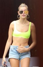 HAILEY BALDWIN in Bikini Top and Denim Shorts at a Pool in Miami 06/09/2017