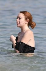 LINDSAY LOHAN in Swimsuit at a Beach in Mykonos 06/29/2017