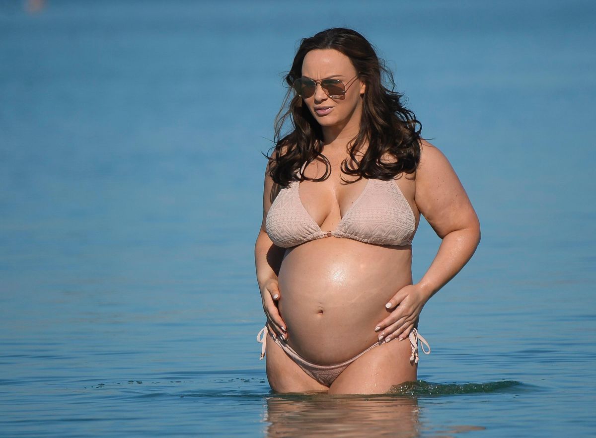 Pregnant CHANELLE HAYES in Bikini on the Beach in Marbella 06/20/2017