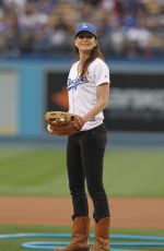 SARAH WAYNE CALLIES Throws First Pitch at Dodgers Game in Los Angeles 06/06/2017
