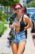 BELLA THORNE in Cutoff and Open-front Vest Out in Los Angeles 07/11/2017