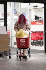 BELLA THORNE in Pink Flamingo Slippers Shopping at Michael