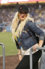 CHRISTINA AGUILERA at LA Dogers vs Atlanta Braves Game in Los Angeles 07/21/2017