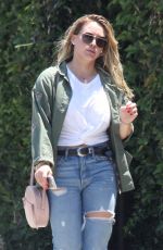 HILARY DUFF in Ripped Jeans Arrives at a Hair Salon in Los Angeles 07/07/2017