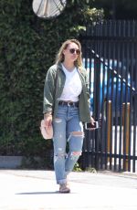 HILARY DUFF in Ripped Jeans Arrives at a Hair Salon in Los Angeles 07/07/2017