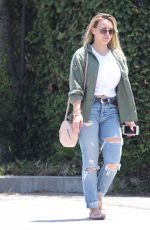 HILARY DUFF in Ripped Jeans Arrives at a Hair Salon in Los Angeles 07/07/2017