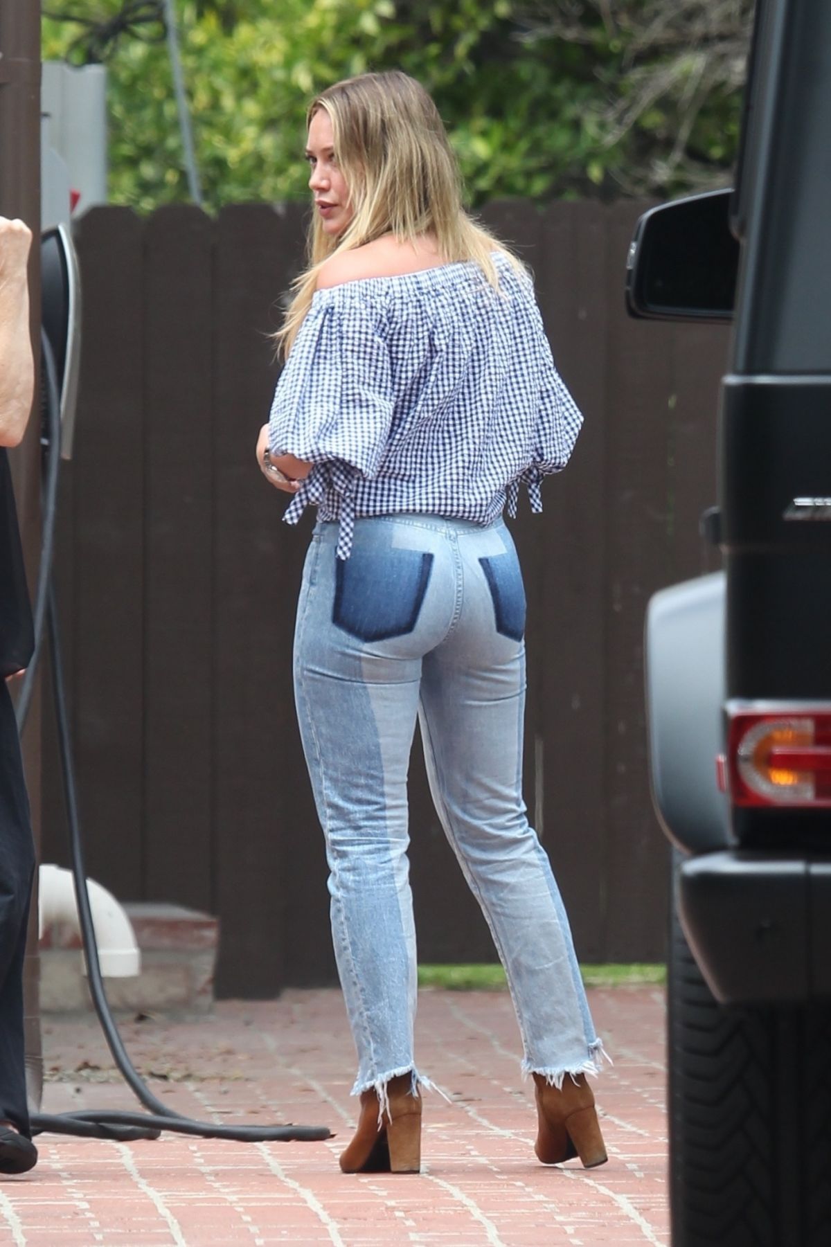 HILARY DUFF in Tight Jeans at a Friend’s House in Studio City 07/24/2017.
