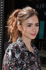LILY COLLINS Arrives at AOL Build in New York 07/26/2017