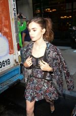 LILY COLLINS Arrives at AOL Build in New York 07/26/2017