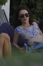 LILY COLLINS in Bikini at a Beach in Ischia 07/16/2017