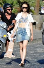 LILY COLLINS in Denim Skirt Out in Ischia 07/16/2017