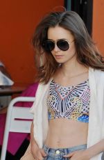 LILY COLLINS in Denim Skirt Out in Ischia 07/16/2017