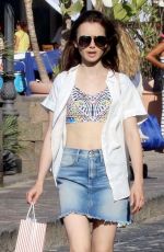 LILY COLLINS in Denim Skirt Out in Ischia 07/16/2017