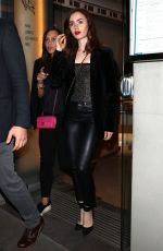 LILY COLLINS in Leather Pants Out in Paris 07/03/2017