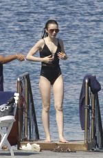 LILY COLLINS in Swimsuit at a Beach in Ischia 07/15/2017
