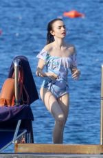 LILY COLLINS in Swimsuit at a Beach in Ischia 07/18/2017