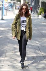 LILY COLLINS Leaves a Gym in West Hollywood 07/11/2017