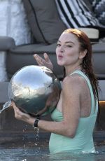 LINDSAY LOHAN in Swimsuit on Vacation in Mykonos 24/07/2017