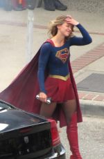 MELISSA BENOIST on the Set of Supergirl in New Westminster 07/27/2017
