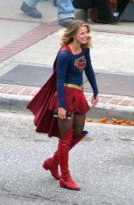 MELISSA BENOIST on the Set of Supergirl in New Westminster 07/27/2017