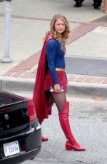 MELISSA BENOIST on the Set of Supergirl in New Westminster 07/27/2017