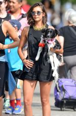 NINA DOBREV Out with Her Dog in New York 07/23/2017