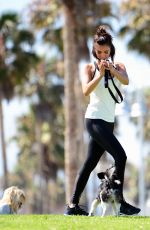 NINA DOBREV with Her Puppy at a Local Park in Los Angeles 07/05/2017