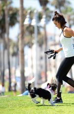 NINA DOBREV with Her Puppy at a Local Park in Los Angeles 07/05/2017