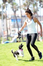 NINA DOBREV with Her Puppy at a Local Park in Los Angeles 07/05/2017