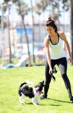 NINA DOBREV with Her Puppy at a Local Park in Los Angeles 07/05/2017