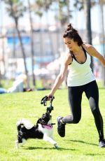 NINA DOBREV with Her Puppy at a Local Park in Los Angeles 07/05/2017