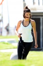 NINA DOBREV with Her Puppy at a Local Park in Los Angeles 07/05/2017