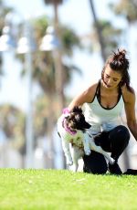 NINA DOBREV with Her Puppy at a Local Park in Los Angeles 07/05/2017