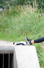 SANDRA KUBICKA in Leggings and Sports Bra Out Jgging in Sopot 07/08/2017