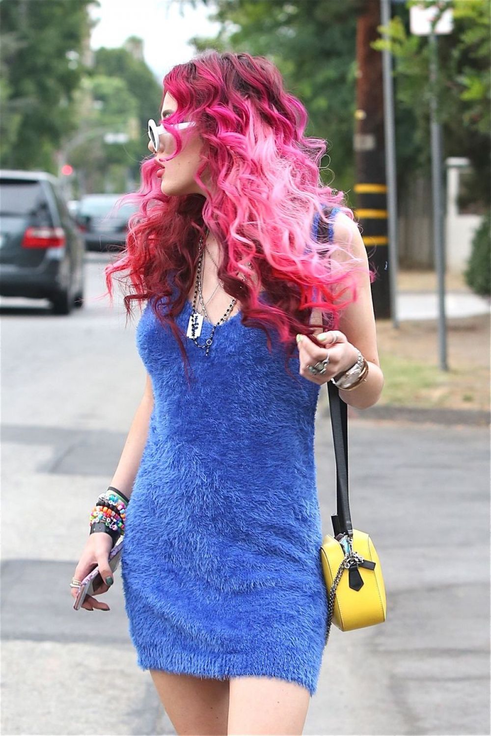 BELLA THORNE in a Fuzzy Blue Dress Out in Hollywood 08/02/2017 BELLA THORNE in a Fuzzy Blue Dress Out in Hollywood 08/02/2017