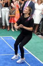 EUGENIE BOUCHARD Playing Badminton at Lotte New York Palace Tennis Invitational 08/24/2017