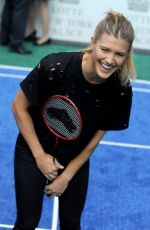 EUGENIE BOUCHARD Playing Badminton at Lotte New York Palace Tennis Invitational 08/24/2017