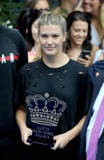 EUGENIE BOUCHARD Playing Badminton at Lotte New York Palace Tennis Invitational 08/24/2017