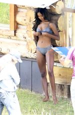 JASMINE TOOKES on the Set of  VS Holiday Catalog in Aspen 08/14/2017