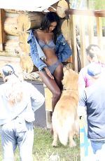 JASMINE TOOKES on the Set of  VS Holiday Catalog in Aspen 08/14/2017